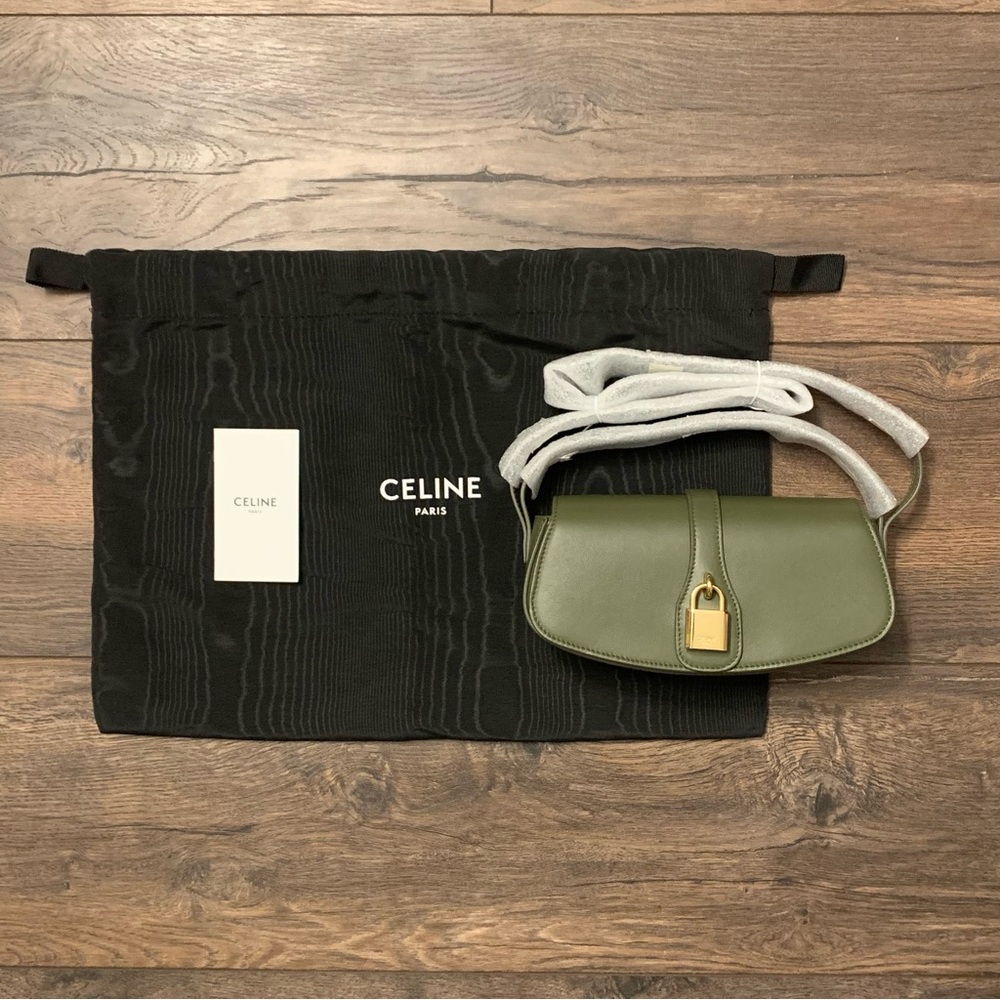 ❌SOLD❌ Celine Tabou Clutch on Strap in Khaki Green Smooth Calfskin